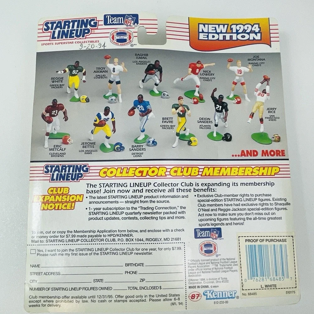 Lorenzo White Starting Lineup Football Figure 1994 Edition Houston Oilers NFL